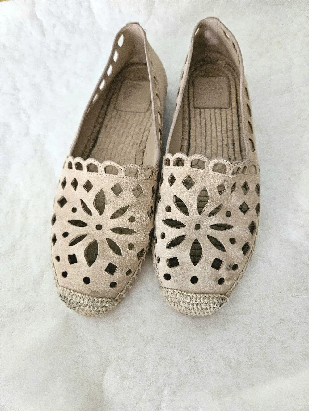 Tory Burch Tan May Laser Cut Leather Espadrilles